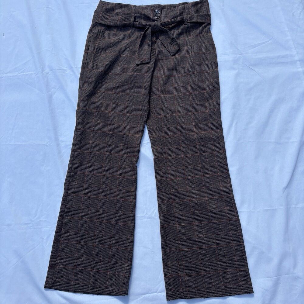 Robert Louis Brown Houndstooth Plaid Belted Career Pants Size 12